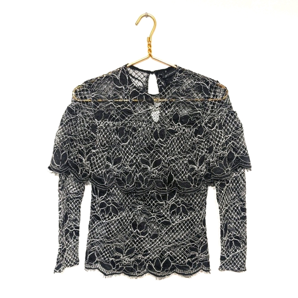 NWOT Zara Black White Crochet Mesh Peasant Top S